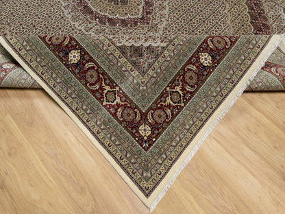 Ivory 8'0" x 10'0" Fine Oriental Hand knotted Wool/Silk Rug - Sku: O090862