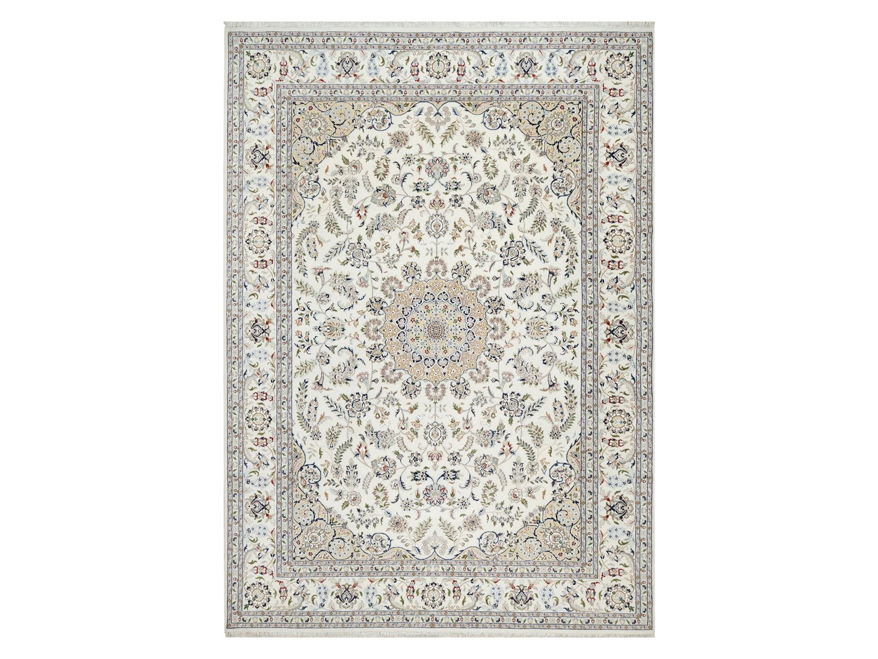 Nain Traditional hand-knotted wool/silk rug in Ivory, 9'9" x 13'9", SKU O090871