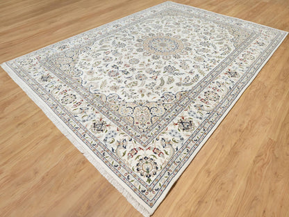Ivory 9'9" x 13'9" Fine Oriental Hand knotted Wool/Silk Rug - Sku: O090871