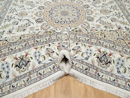 Ivory 9'9" x 13'9" Fine Oriental Hand knotted Wool/Silk Rug - Sku: O090871