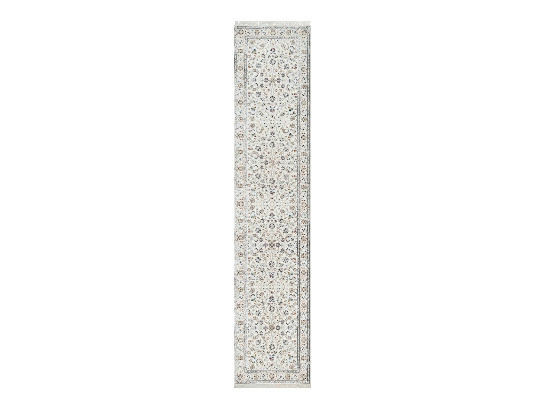 Nain Traditional hand-knotted wool/silk runner in Ivory, 2'7" x 12'2", SKU O090873