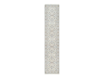 Ivory 2'7" x 12'2" Fine Oriental Hand knotted Wool/Silk Rug - Sku: O090873