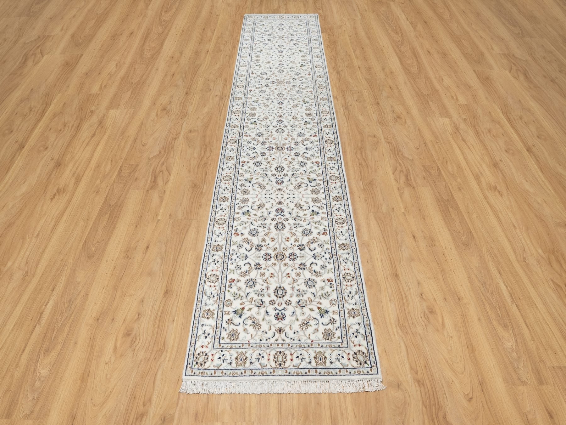 Nain Traditional hand-knotted wool/silk runner in Ivory, 2'7" x 12'2", SKU O090873