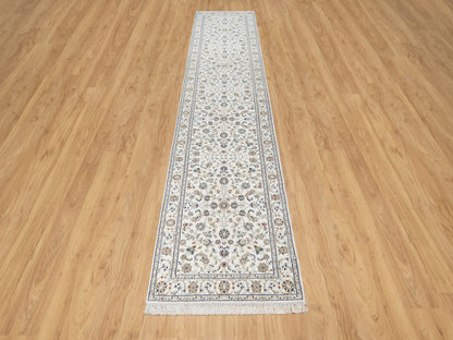 Ivory 2'7" x 12'2" Fine Oriental Hand knotted Wool/Silk Rug - Sku: O090873