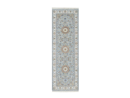 Blue 2'8" x 8'3" Fine Oriental Hand knotted Wool/Silk Rug - Sku: O090879