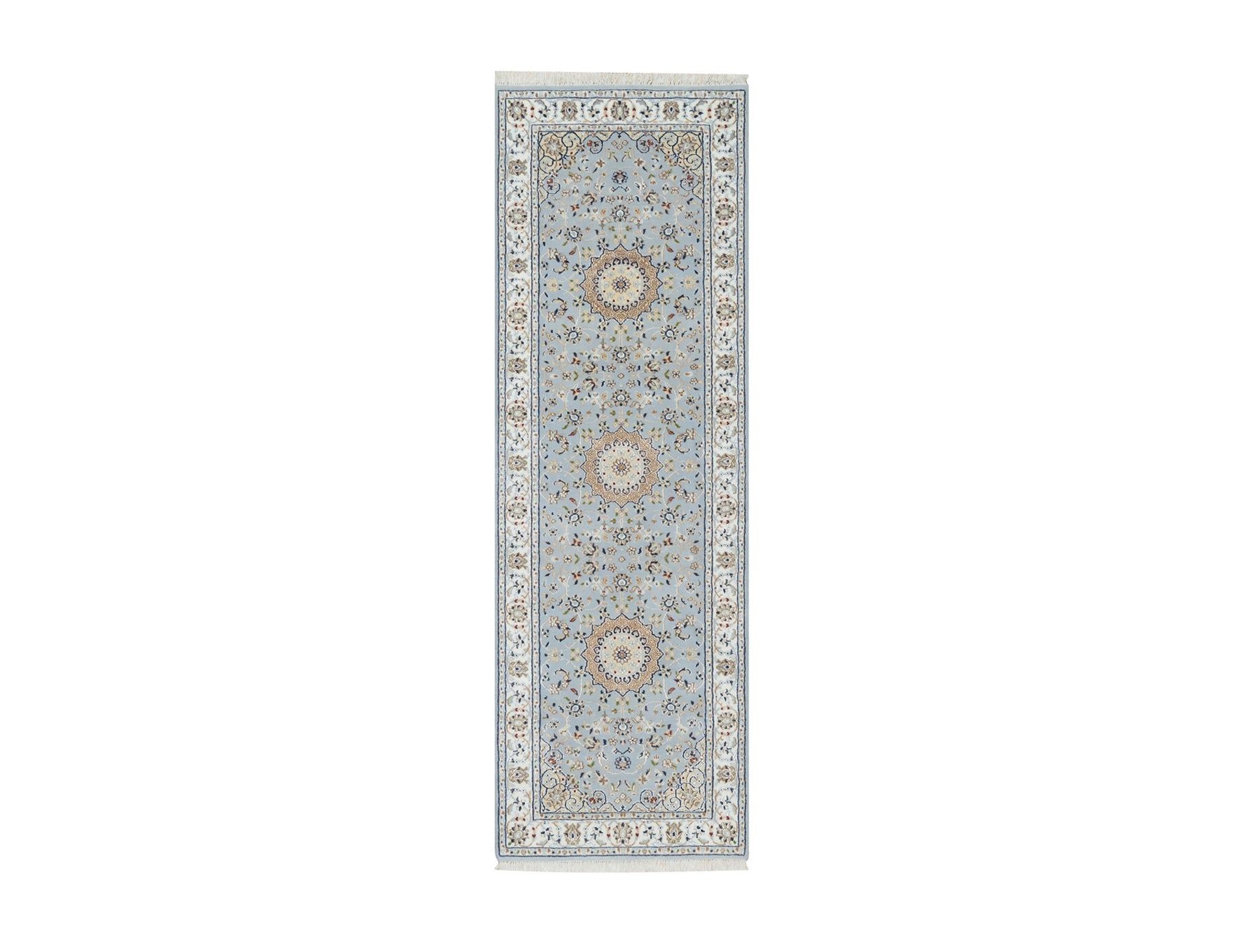Nain Traditional hand-knotted wool/silk runner in Blue, 2'8" x 8'3", SKU O090879