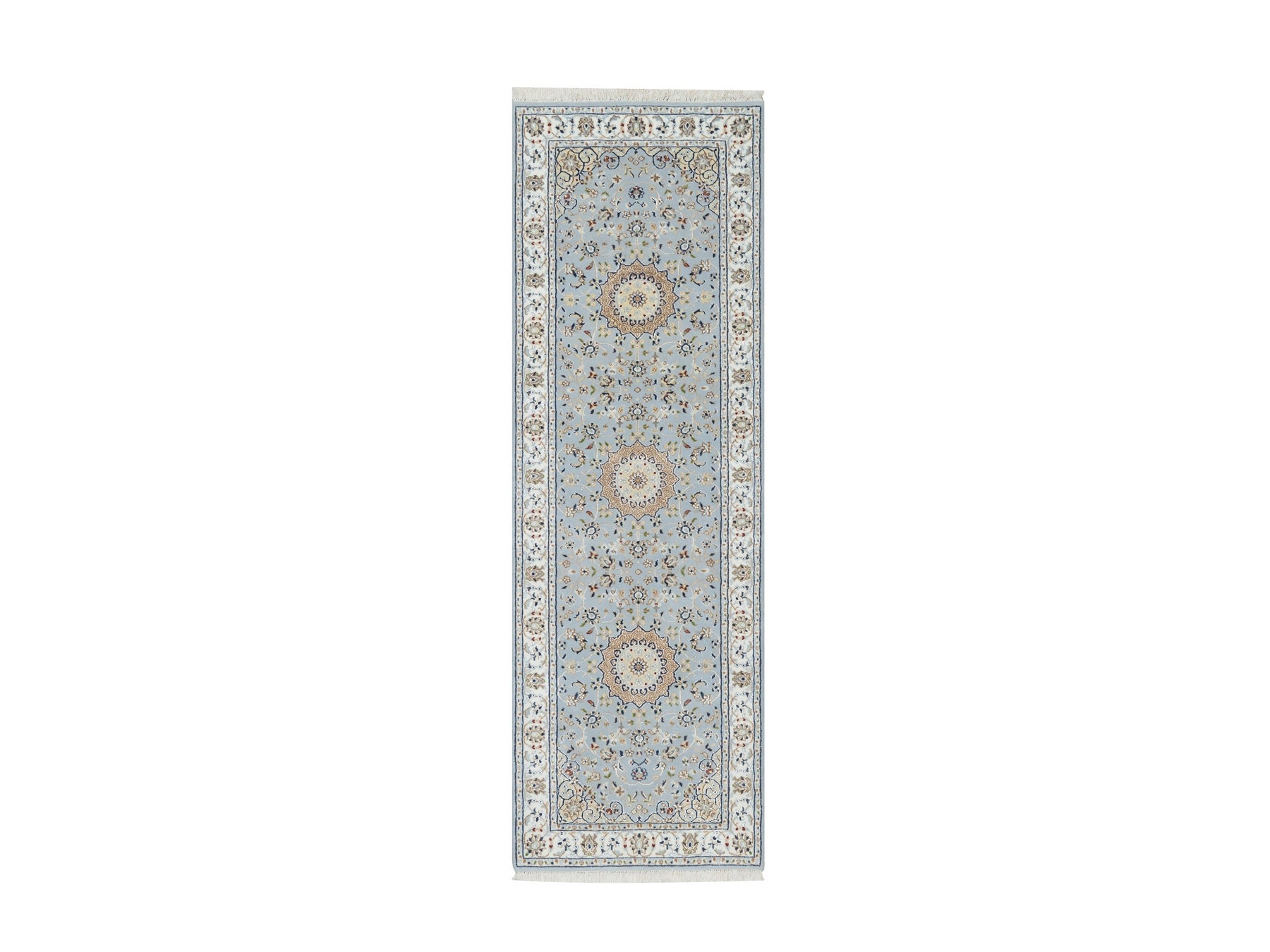 Nain Traditional hand-knotted wool/silk runner in Blue, 2'8" x 8'4", SKU O090880