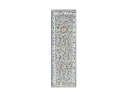 Nain Traditional hand-knotted wool/silk runner in Blue, 2'8" x 8'4", SKU O090880