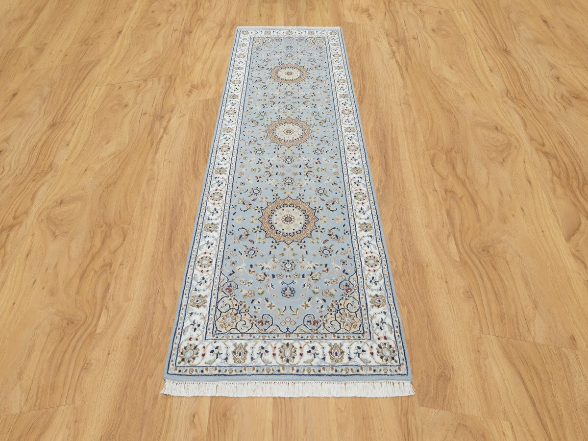 Nain Traditional hand-knotted wool/silk runner in Blue, 2'8" x 8'4", SKU O090880