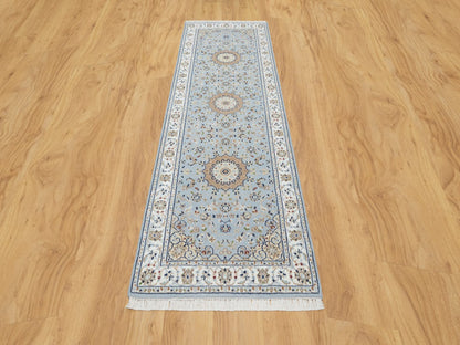 Nain Traditional hand-knotted wool/silk runner in Blue, 2'8" x 8'4", SKU O090880