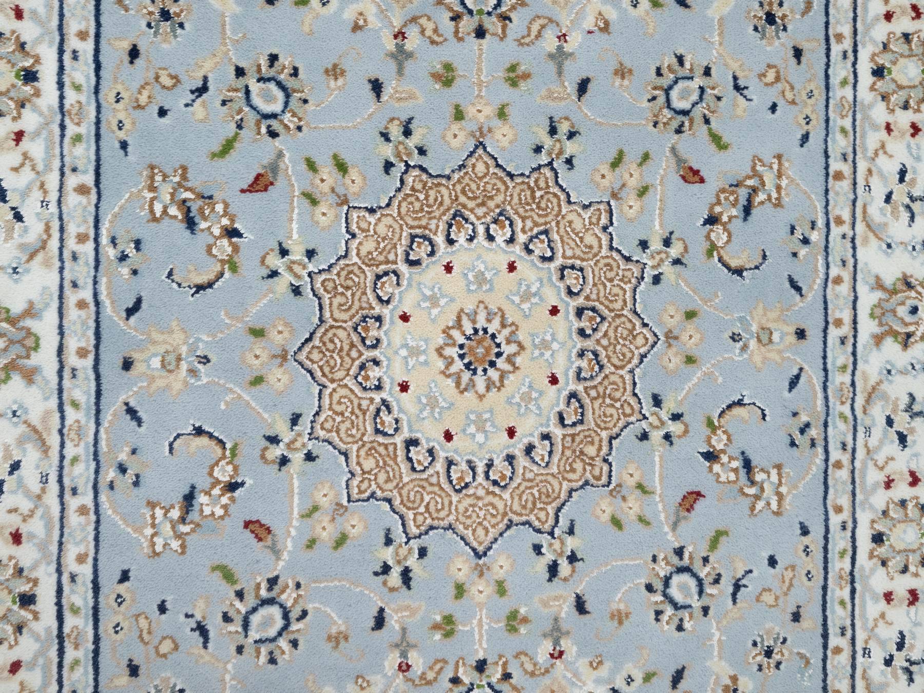 Nain Traditional hand-knotted wool/silk runner in Blue, 2'8" x 8'4", SKU O090880