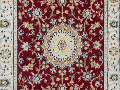 Nain Traditional hand-knotted wool/silk runner in Red, 2'8" x 6'8", SKU O090882
