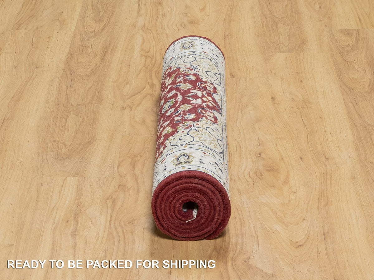 Nain Traditional hand-knotted wool/silk runner in Red, 2'8" x 6'8", SKU O090882