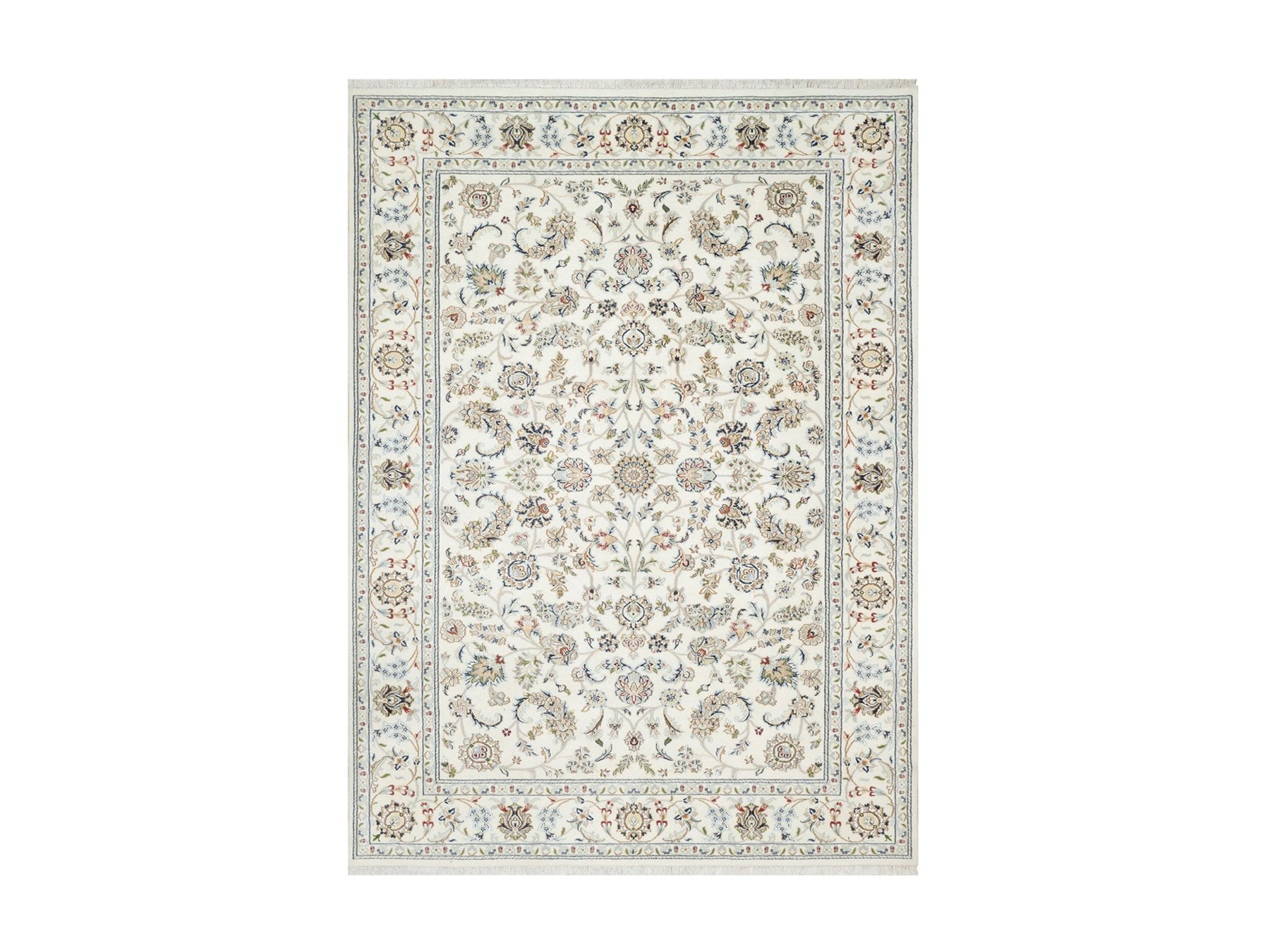 Nain Traditional hand-knotted wool/silk rug in Ivory, 5'10" x 9'1", SKU O090896