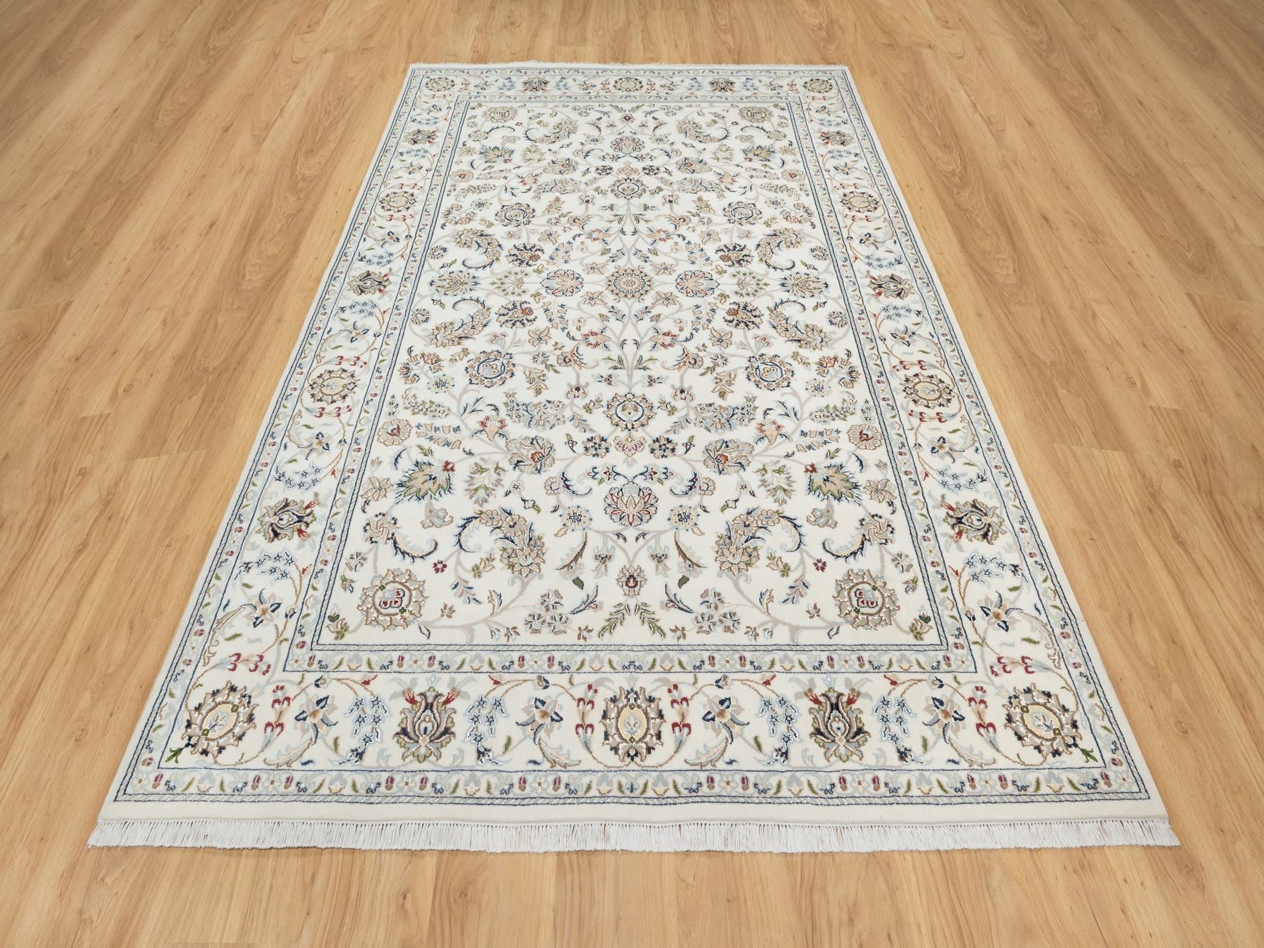 Nain Traditional hand-knotted wool/silk rug in Ivory, 5'10" x 9'1", SKU O090896