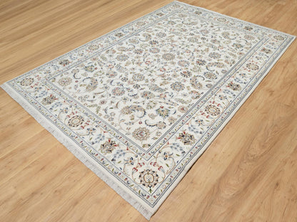 Ivory 5'10" x 9'1" Fine Oriental Hand knotted Wool/Silk Rug - Sku: O090896