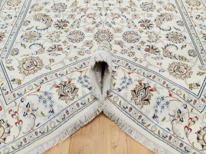 Ivory 5'10" x 9'1" Fine Oriental Hand knotted Wool/Silk Rug - Sku: O090896