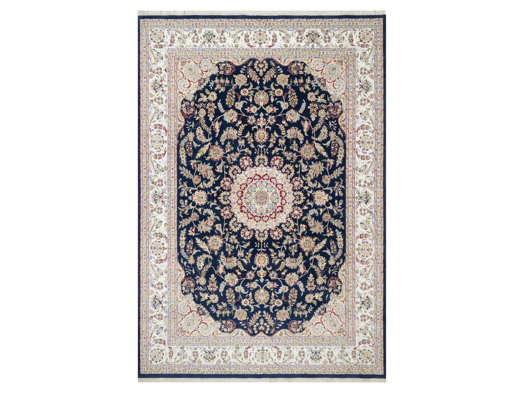 Nain Traditional hand-knotted wool/silk rug in Blue, 9'8" x 14'1", SKU O090899