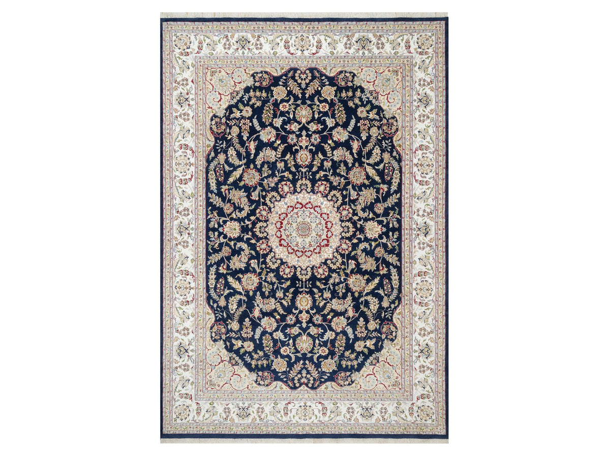 Nain Traditional hand-knotted wool/silk rug in Blue, 9'8" x 14'1", SKU O090899