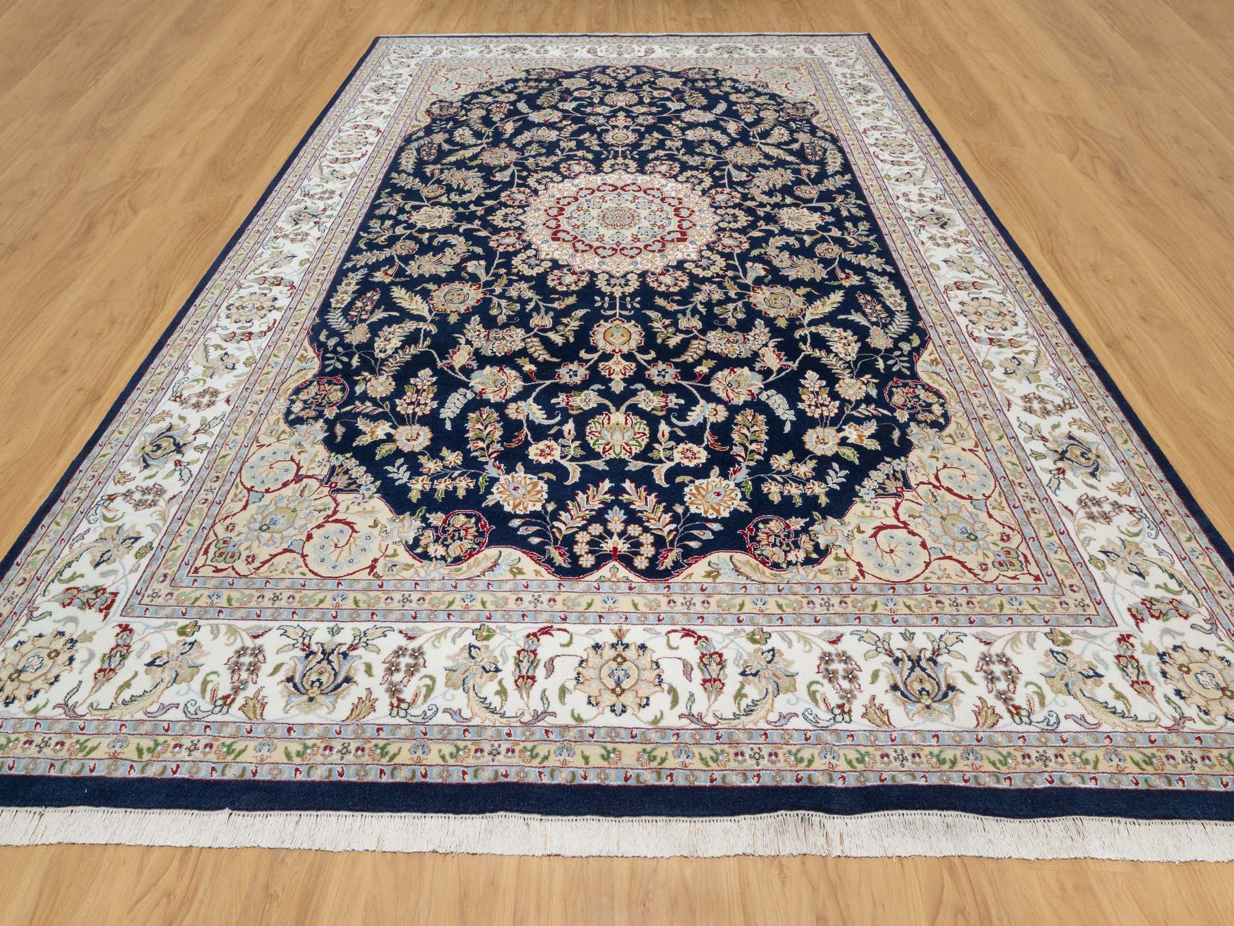Nain Traditional hand-knotted wool/silk rug in Blue, 9'8" x 14'1", SKU O090899