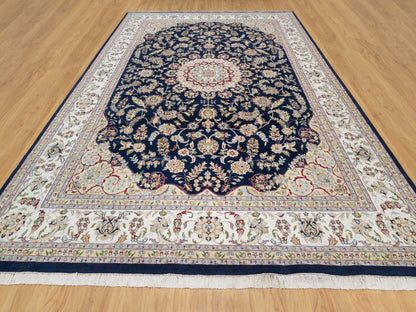 Nain Traditional hand-knotted wool/silk rug in Blue, 9'8" x 14'1", SKU O090899
