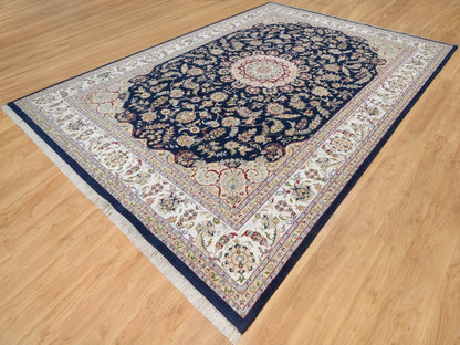 Nain Traditional hand-knotted wool/silk rug in Blue, 9'8" x 14'1", SKU O090899