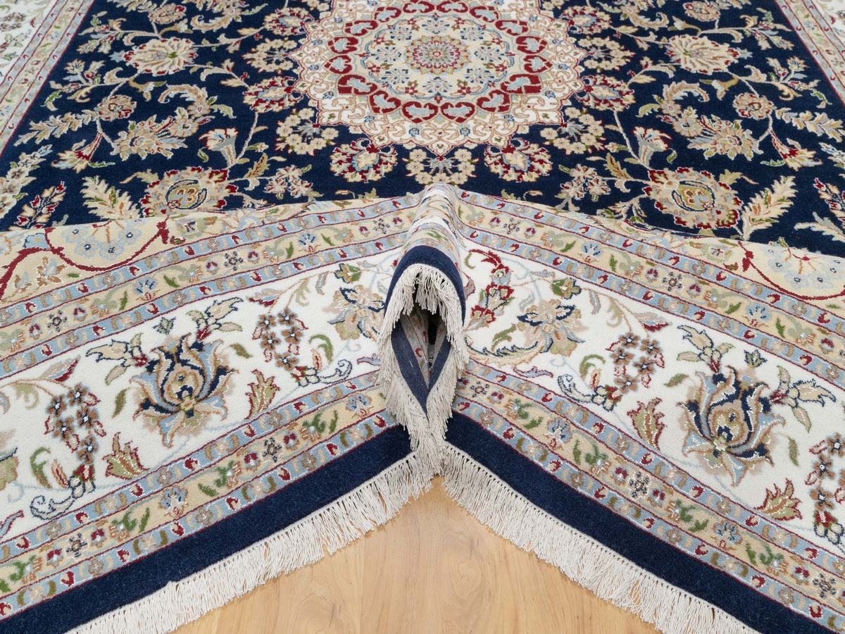 Nain Traditional hand-knotted wool/silk rug in Blue, 9'8" x 14'1", SKU O090899