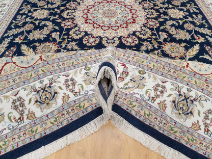 Nain Traditional hand-knotted wool/silk rug in Blue, 9'8" x 14'1", SKU O090899