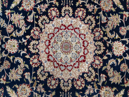 Nain Traditional hand-knotted wool/silk rug in Blue, 9'8" x 14'1", SKU O090899