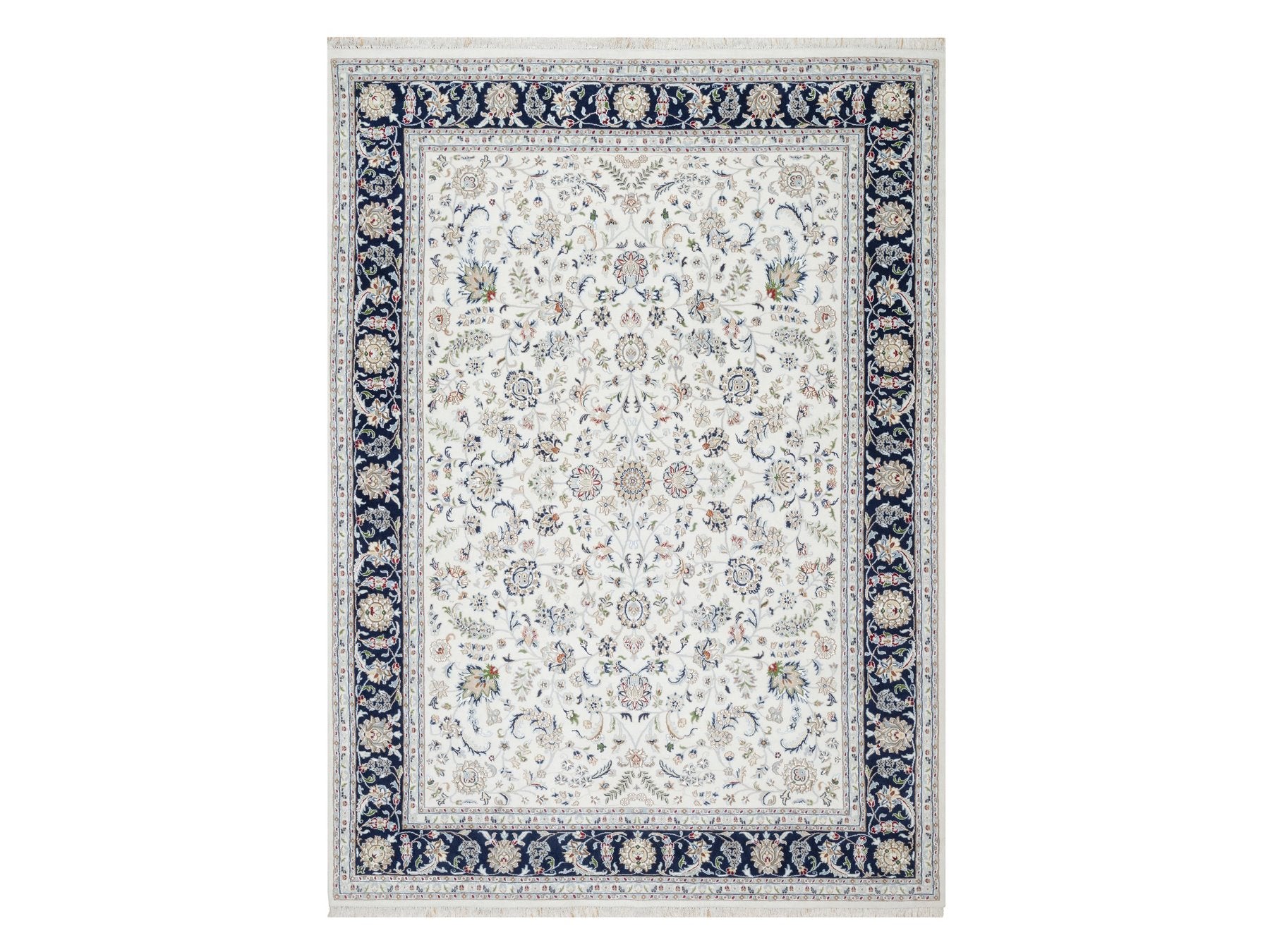 Nain Traditional hand-knotted wool/silk rug in Ivory, 8'7" x 12'0", SKU O090900