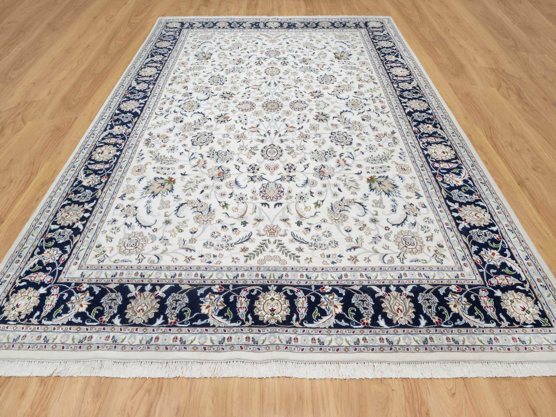Nain Traditional hand-knotted wool/silk rug in Ivory, 8'7" x 12'0", SKU O090900