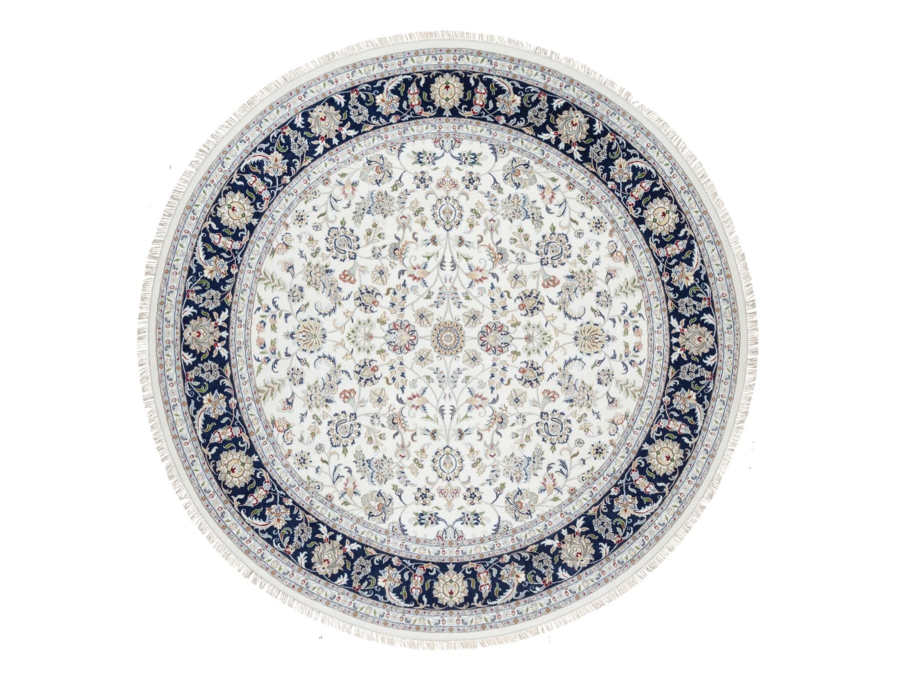 Nain Traditional hand-knotted wool/silk rug in Ivory, 9'9" x 9'9", SKU O090907
