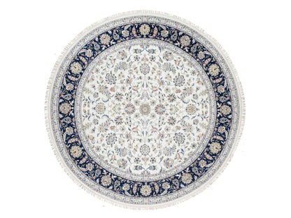 Ivory 9'9" x 9'9" Fine Oriental Hand knotted Wool/Silk Rug - Sku: O090907