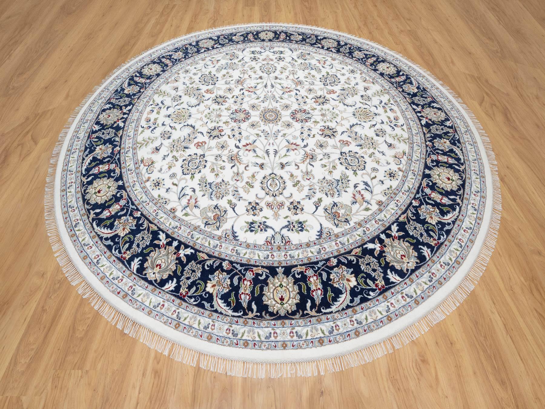 Nain Traditional hand-knotted wool/silk rug in Ivory, 9'9" x 9'9", SKU O090907