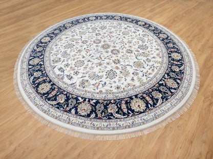 Ivory 9'9" x 9'9" Fine Oriental Hand knotted Wool/Silk Rug - Sku: O090907