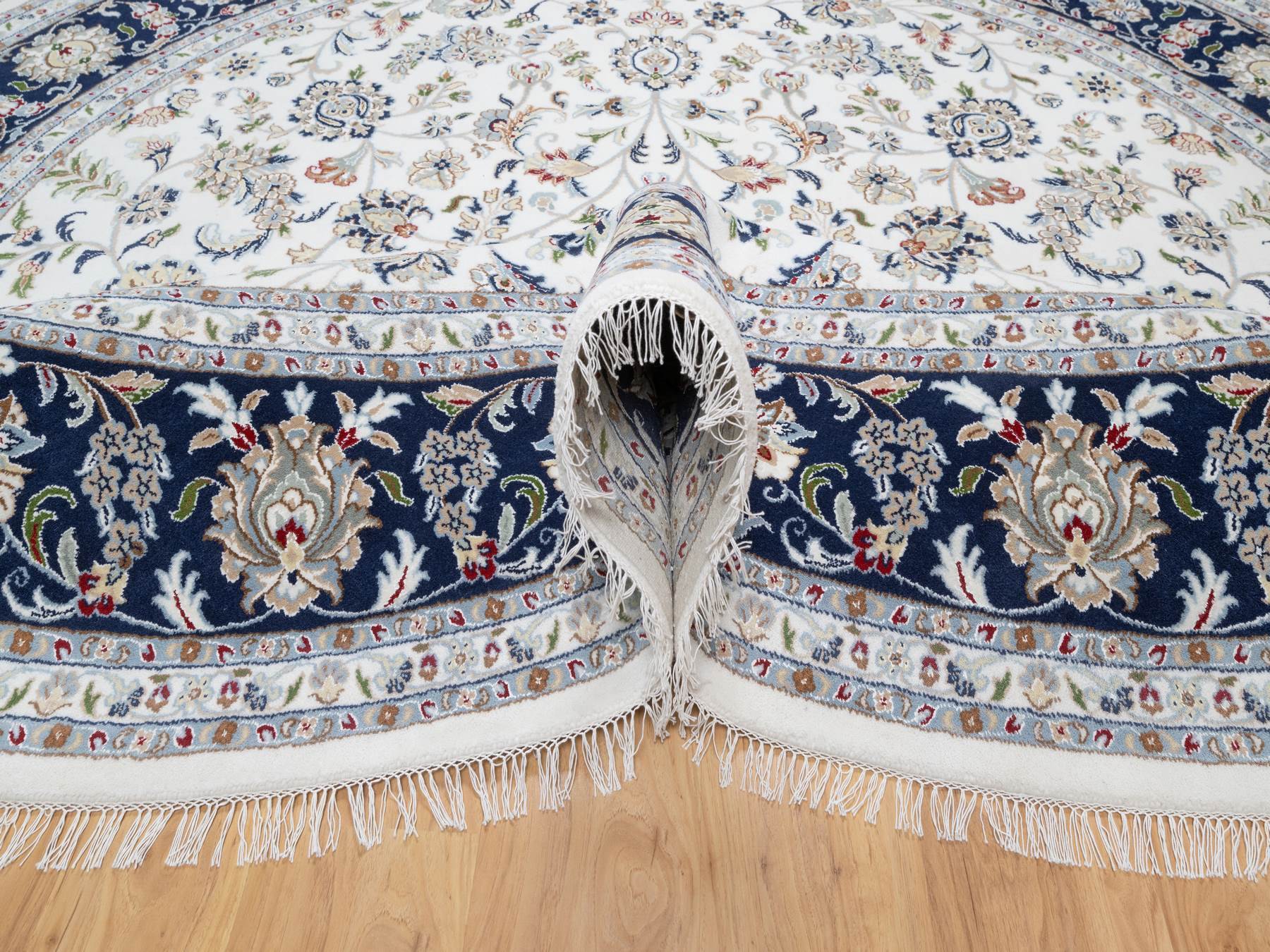 Nain Traditional hand-knotted wool/silk rug in Ivory, 9'9" x 9'9", SKU O090907
