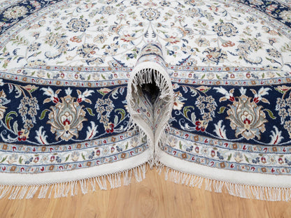 Nain Traditional hand-knotted wool/silk rug in Ivory, 9'9" x 9'9", SKU O090907