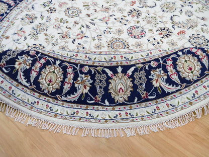 Ivory 9'9" x 9'9" Fine Oriental Hand knotted Wool/Silk Rug - Sku: O090907