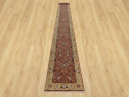 Red 2'7" x 18'2" Traditional Hand knotted Wool Rug - Sku: O090915