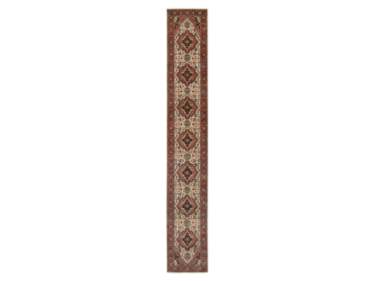 Ivory 2'6" x 16'1" Heriz Hand knotted Wool Rug - Sku: O090924