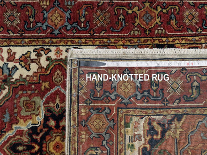 Ivory 2'6" x 16'1" Heriz Hand knotted Wool Rug - Sku: O090924