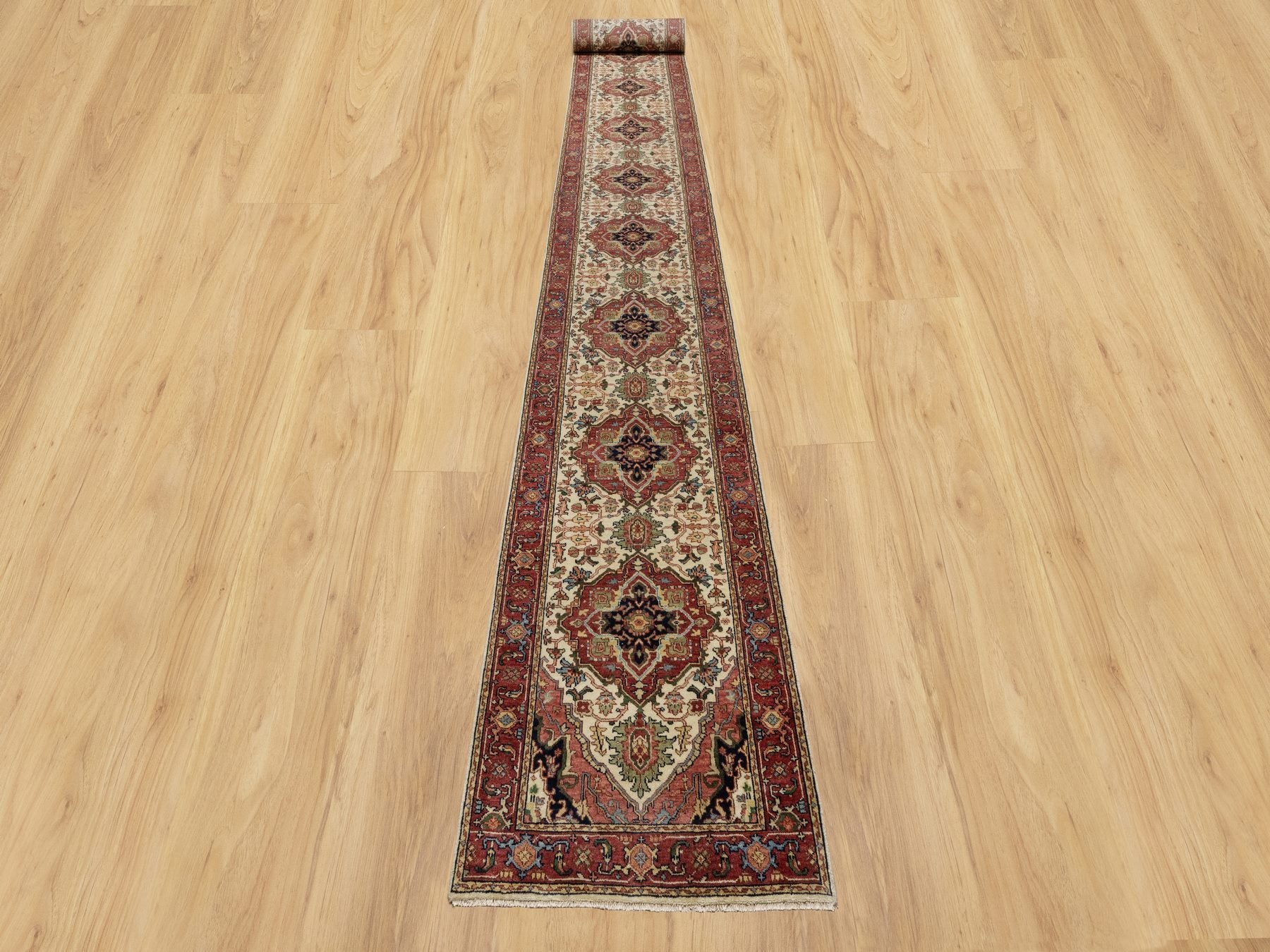 Heriz Traditional hand-knotted wool runner in Ivory, 2'8" x 28'1", SKU O090927