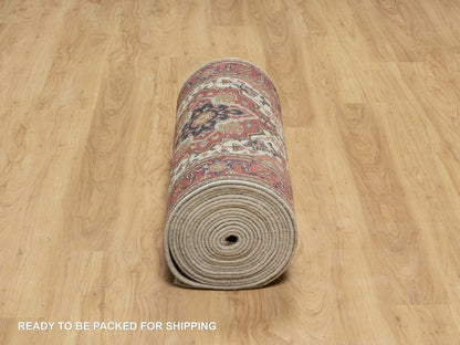 Ivory 2'8" x 28'1" Heriz Hand knotted Wool Rug - Sku: O090927