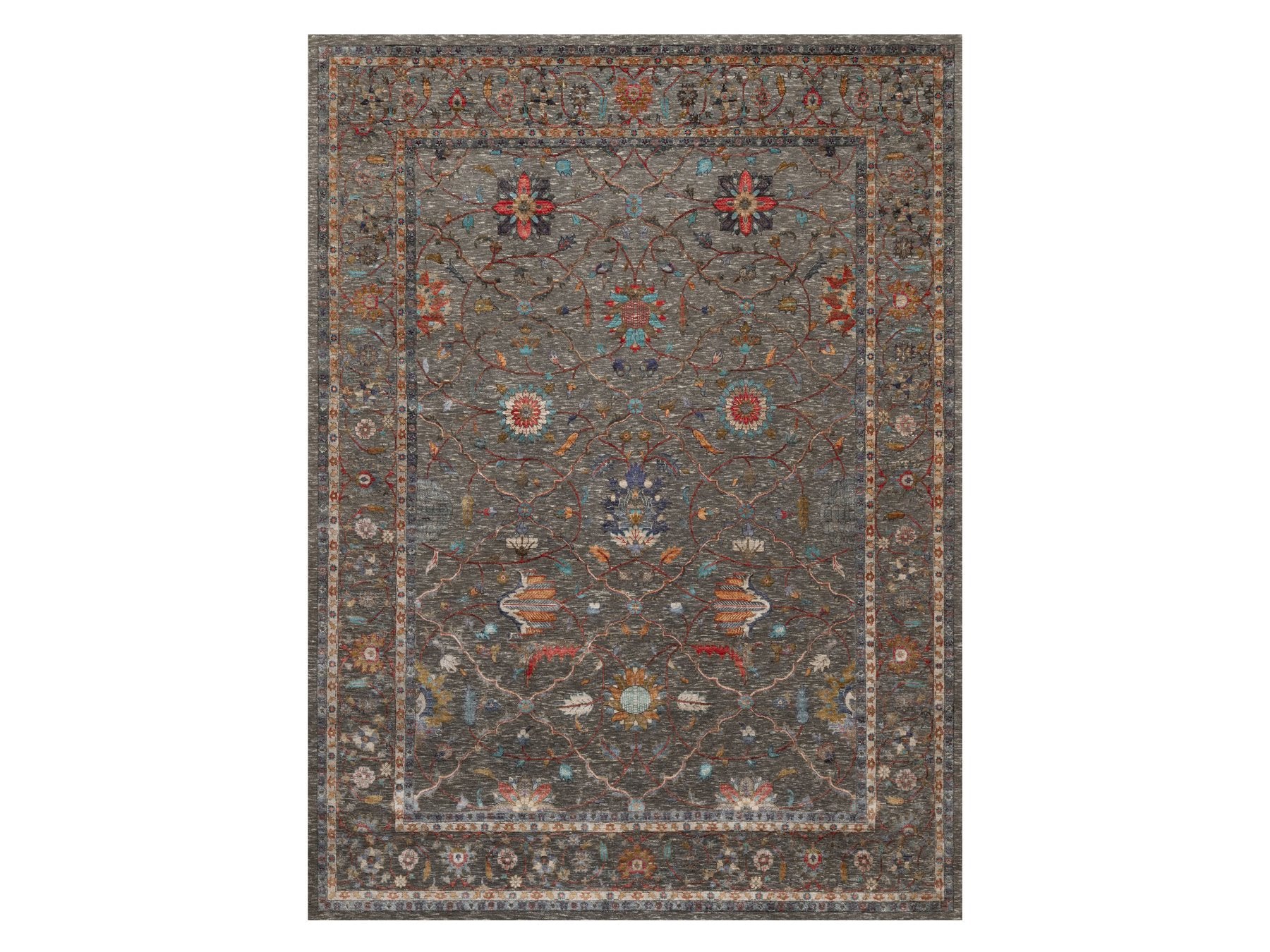 Transitional hand-knotted wool/silk rug in Gray, 8'11" x 12'1", SKU O090941