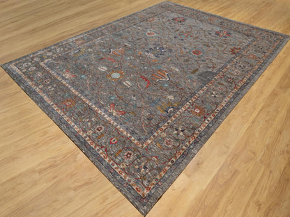 Grey 8'11" x 12'1" Transitional Hand knotted Wool/Silk Rug - Sku: O090941