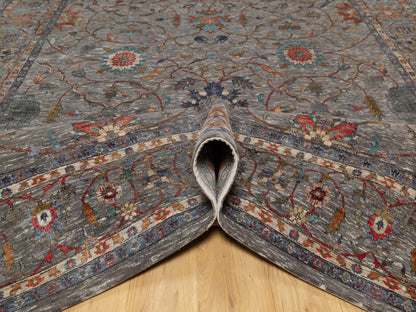 Grey 8'11" x 12'1" Transitional Hand knotted Wool/Silk Rug - Sku: O090941