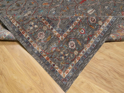 Grey 8'11" x 12'1" Transitional Hand knotted Wool/Silk Rug - Sku: O090941
