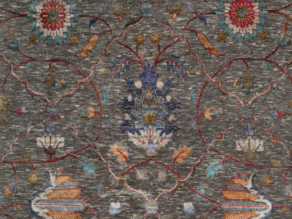 Grey 8'11" x 12'1" Transitional Hand knotted Wool/Silk Rug - Sku: O090941