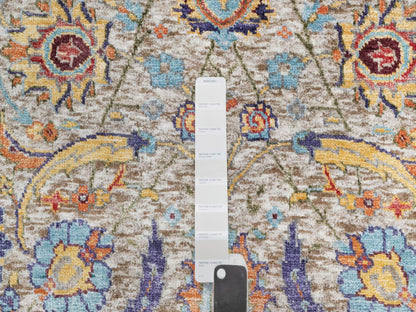 Ivory 2'7" x 23'10" Transitional Hand knotted Wool/Silk Rug - Sku: O090943