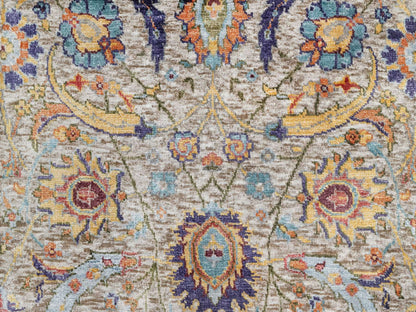 Ivory 2'7" x 23'10" Transitional Hand knotted Wool/Silk Rug - Sku: O090943